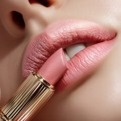 Applying lipstick as part of a natural lip care routine for beautiful lips
