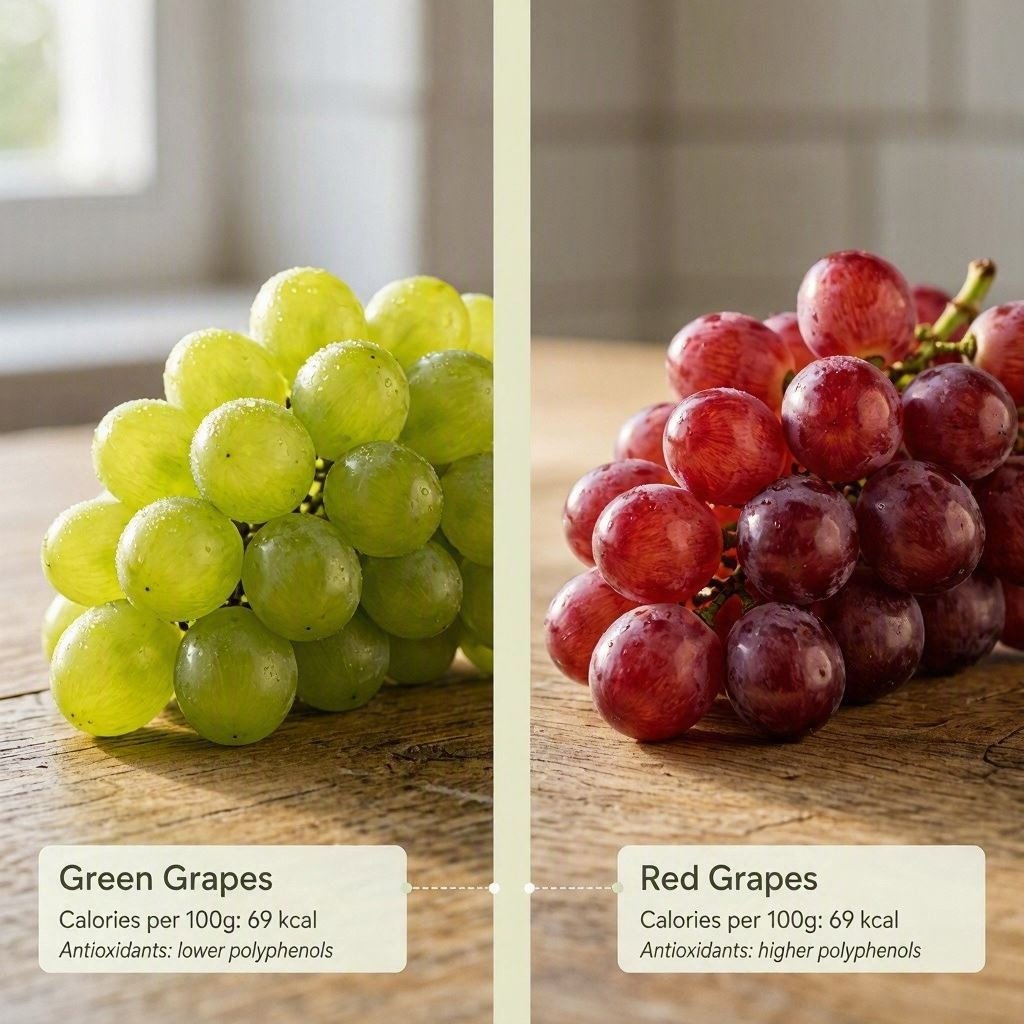 How many calories does a green grape have compared to a red grape