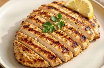 grilled chicken breast sliced on plate