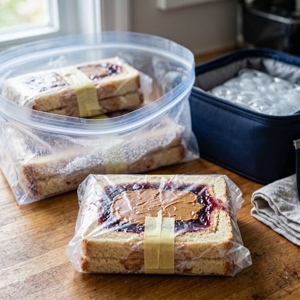 peanut butter and jelly sandwich wrapped for lunch